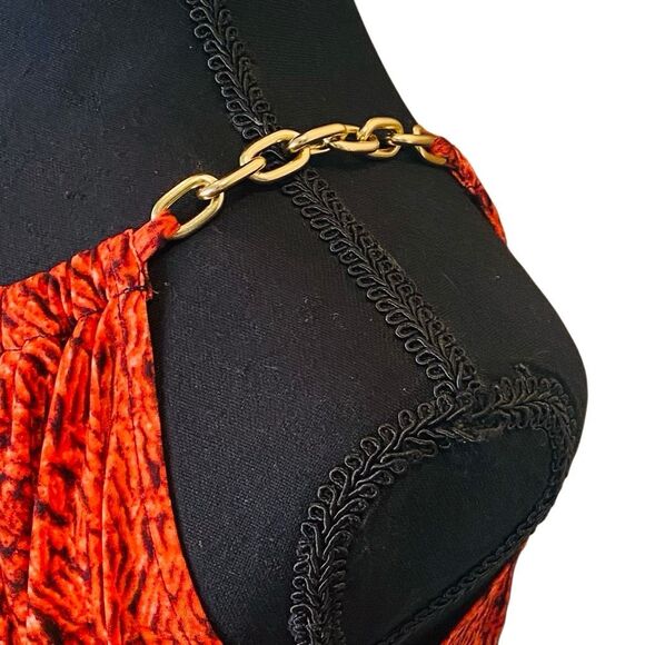Michael Michael Kors Printed Gold Chain Cold Shoulder Blouse Top Orange Size 2 - Picture 5 of 5